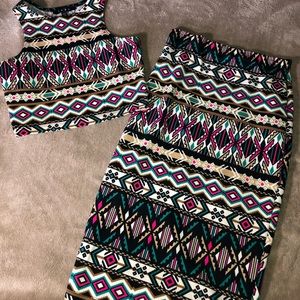 TRIBAL CROP TOP SKIRT SET